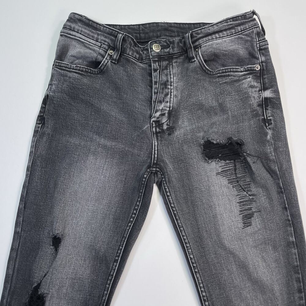 Ksubi Jeans Mens 32x28 (Tag 34) Black Skinny Fit Distressed Embroidered